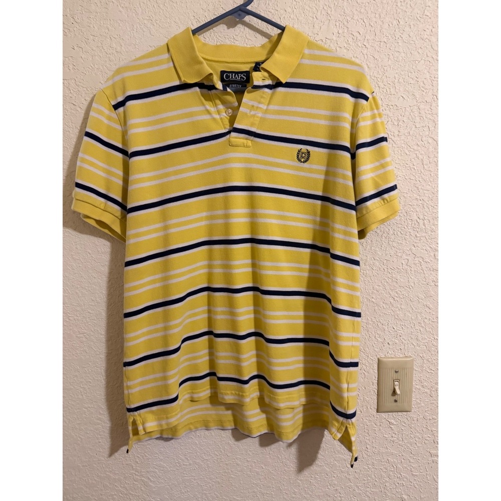 Chaps Mens Yellow Striped Short Sleeve Stretch Polo Shirt Large Preppy‎ Golf